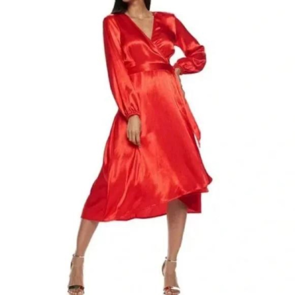 Nine West Red Pleated Wrap Dress Size XS
